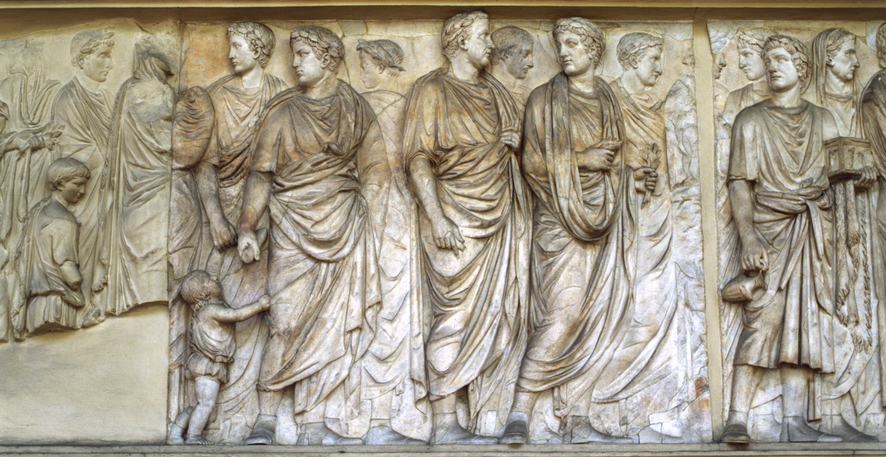 Prosesjon av prester, nordveggen til Ara Pacis (marmor) av Roman