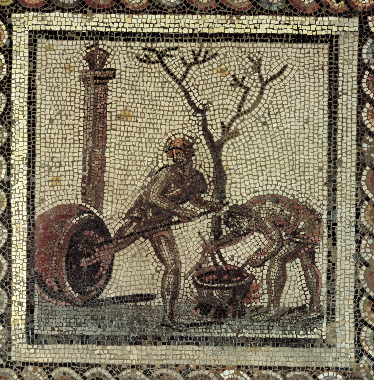 Beskyttende krukker for oppbevaring av vin med bek, fra Saint-Romain-en-Gal, Rhone-Alpes, Frankrike (mosaikk) av Roman