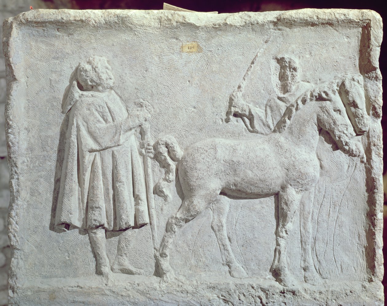Relieff som viser et hestemarked, 2.-3. århundre e.Kr av Roman