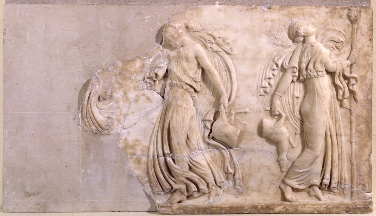 Relieff som viser maenader som danser, fra Tunisia (marmor) av Roman