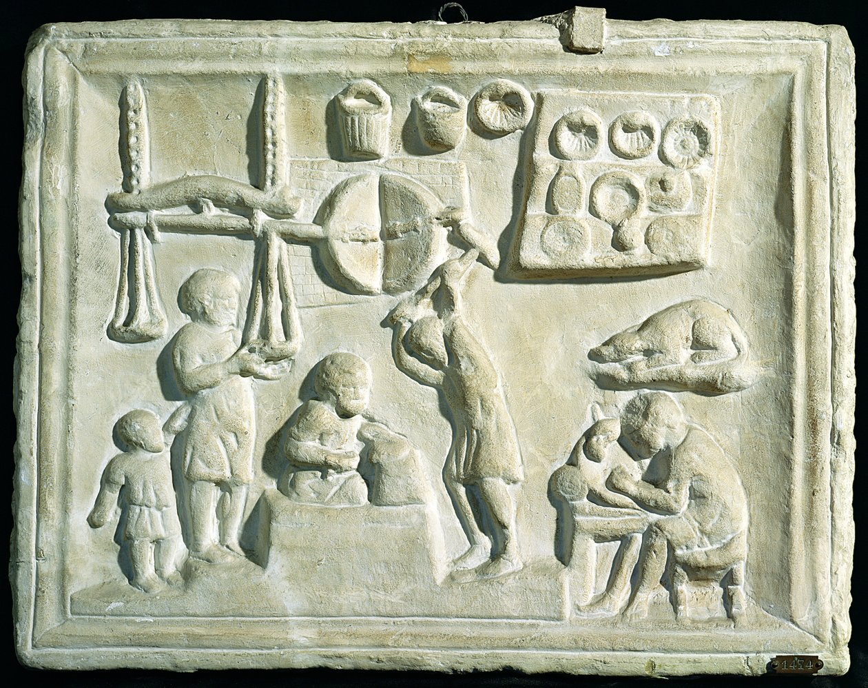Relieff som viser det indre av en smie av Roman
