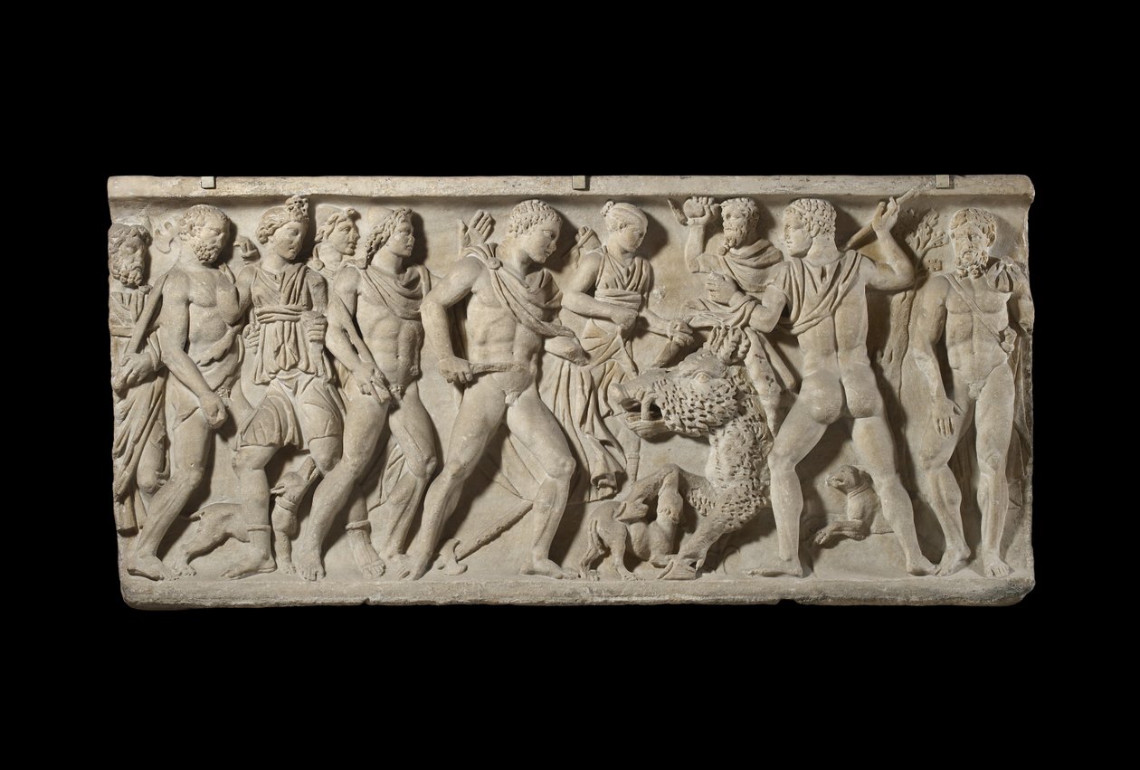 Relieff på sarkofag (marmor) av Roman