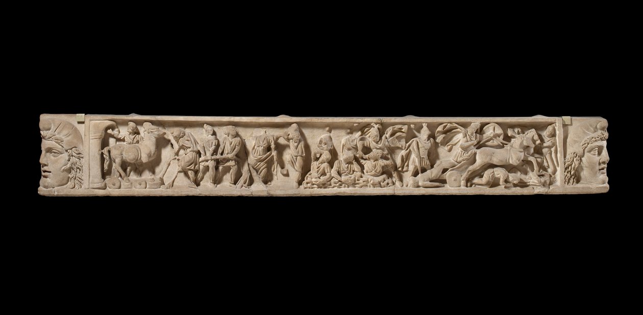 Sarkofaglokk som viser beleiringen av Troja, ca. 200 e.Kr. (marmor) av Roman