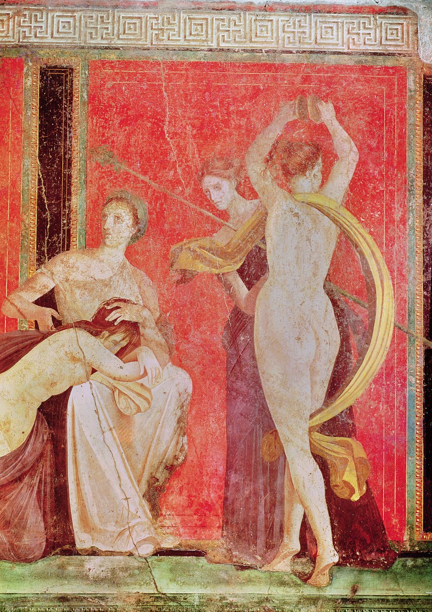 Pisket kvinne og danser med cymbaler, South Wall, Oecus 5, 60-50 f.Kr. av Roman
