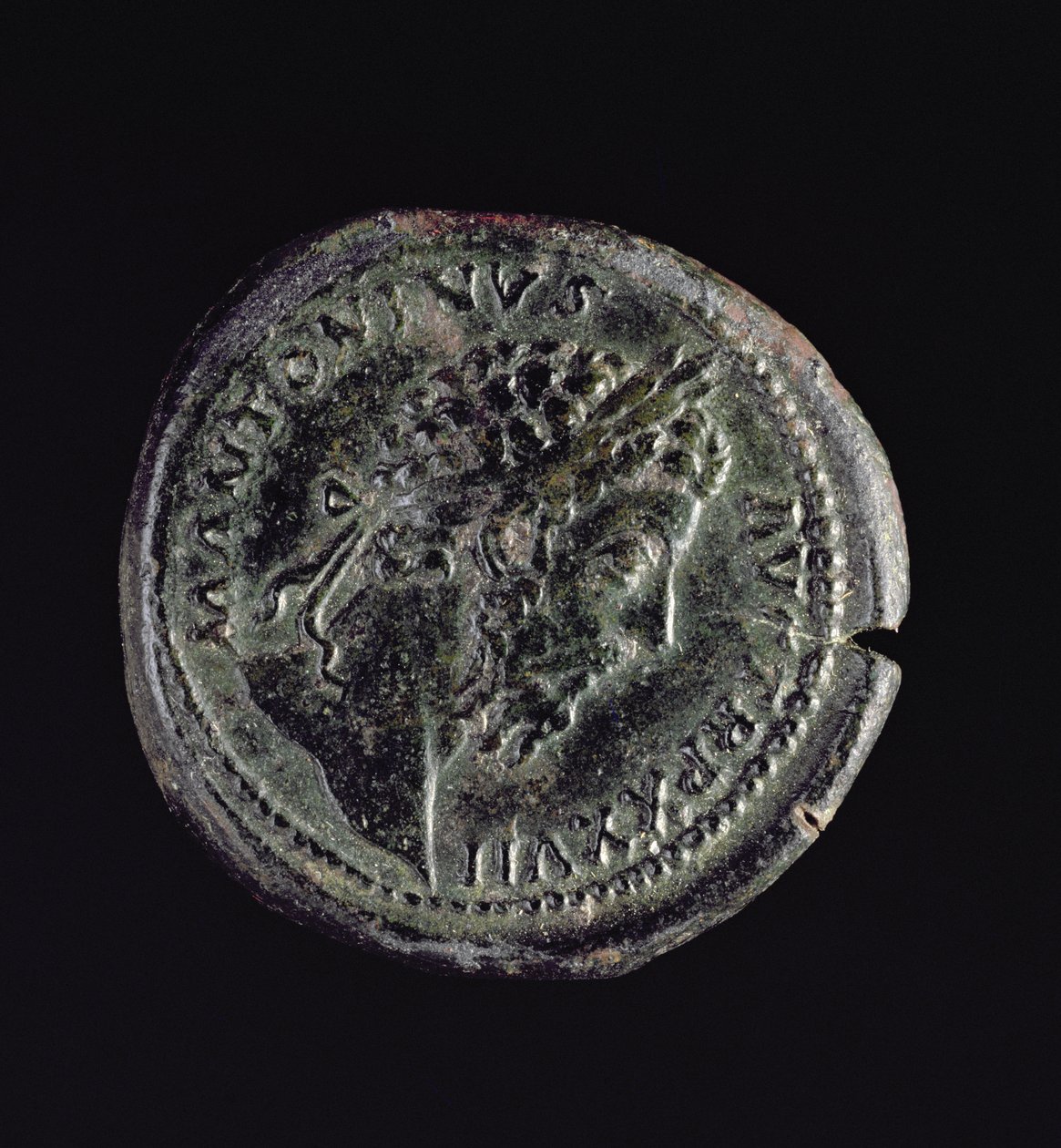 Sestertius (forside) preget av Marcus Aurelius (AD 161-AD 180) med hodet til Marcus Aurelius (121-180) (for bakside se 119154) av Roman