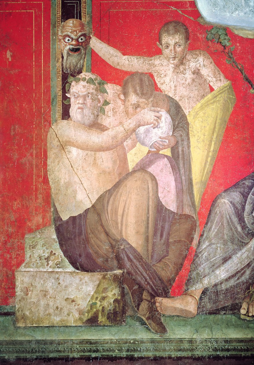 Silenus and the Young Satyr, East Wall, Oecus 5, 60-50 BC (se 57188 for detaljer) av Roman