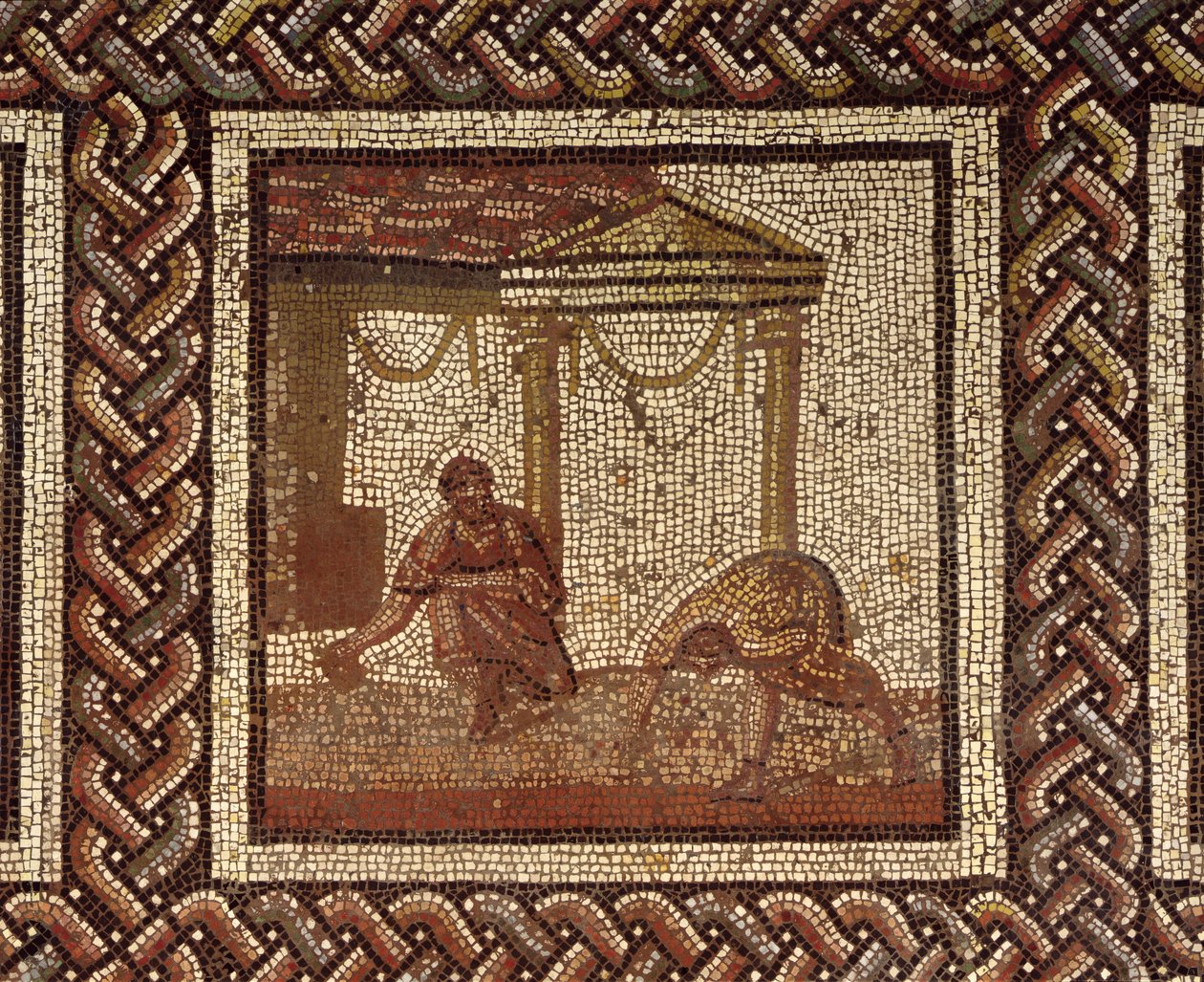 Såing av bønner, fra Saint-Romain-en-Gal (mosaikk) av Roman