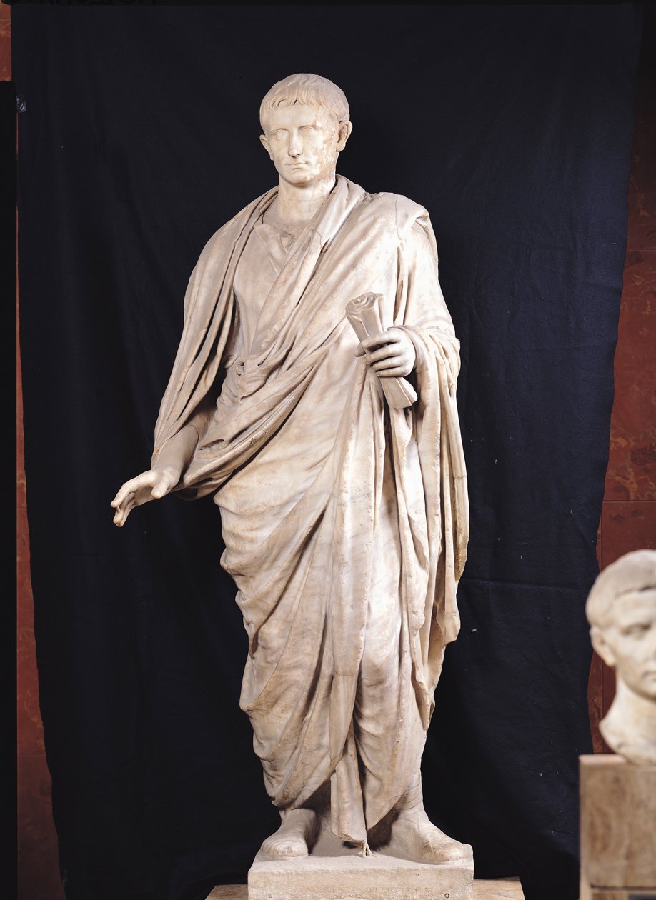 Statue av Caesar Augustus (63 f.Kr.-14 e.Kr.) fra Velletri, 1.-2. århundre e.Kr. (marmor) av Roman