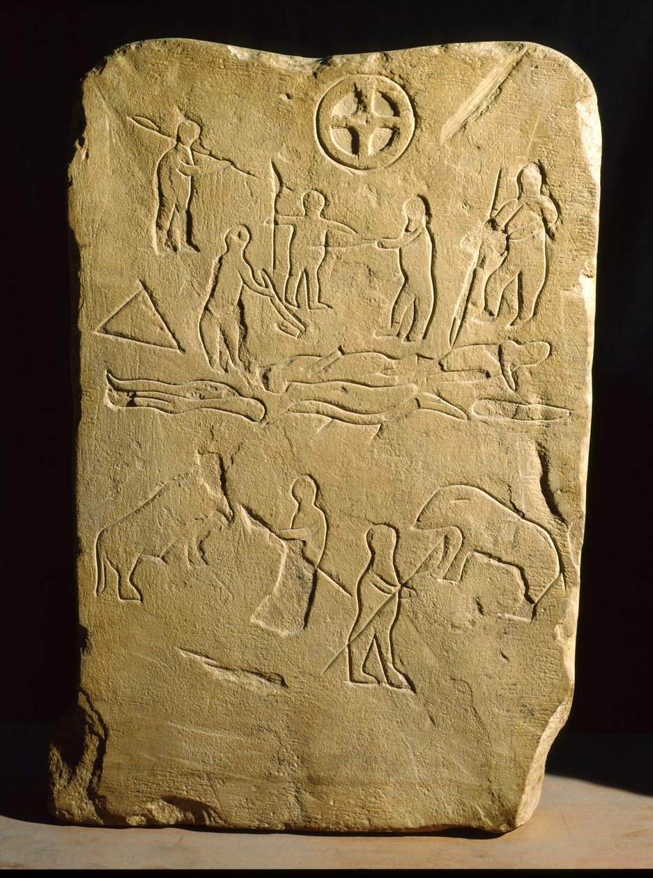 Stela med scener med kamp og jakt, fra Novario (sandstein) av Roman