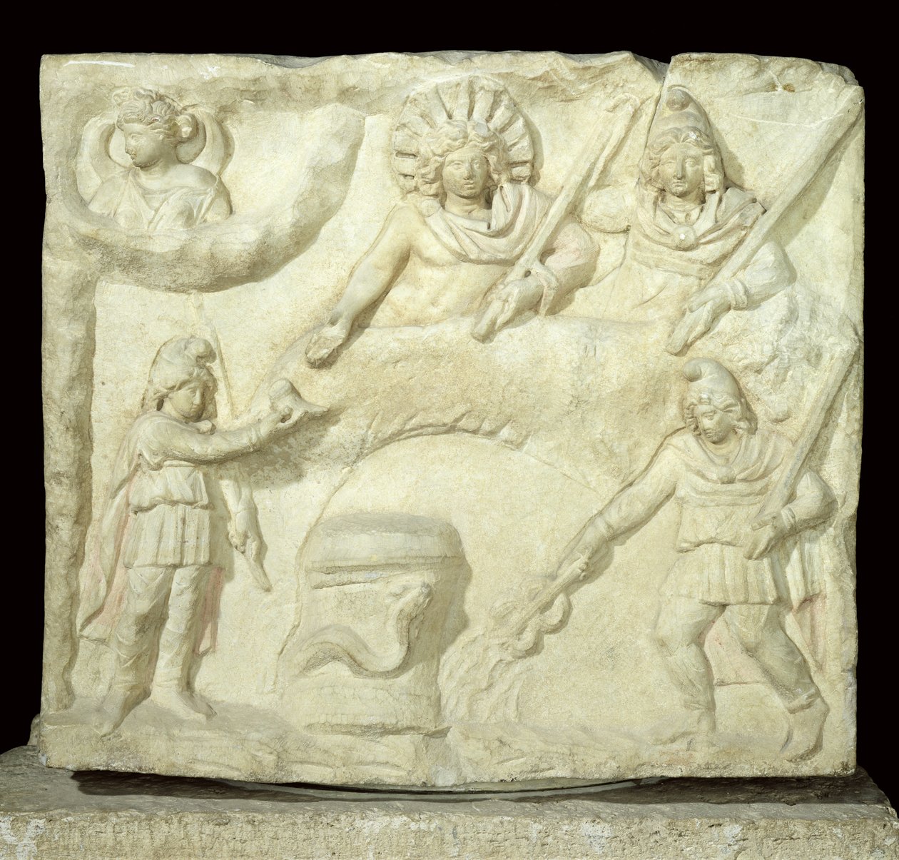 Banketten til Mithras og solen, 2.-3. århundre e.Kr. (marmor) (se også 173164) av Roman
