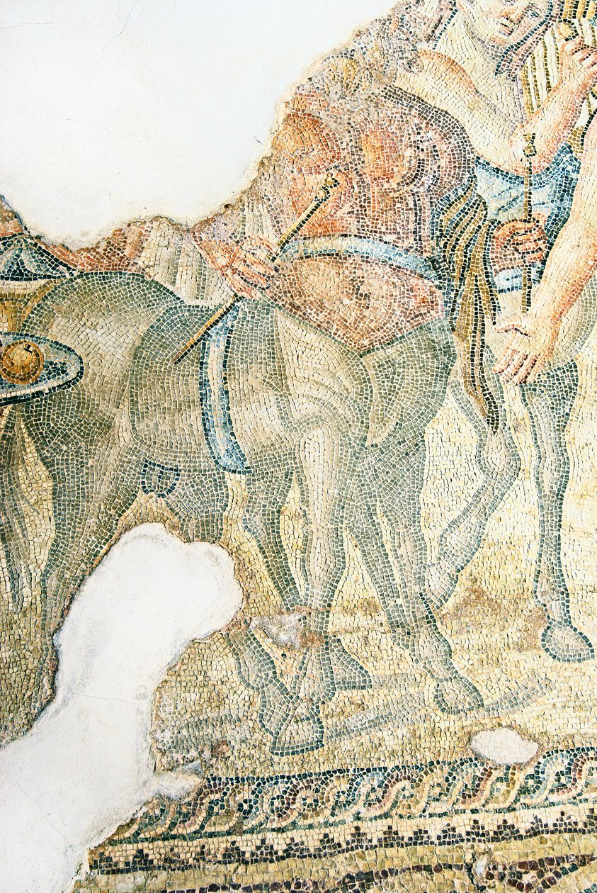 The Triumphant Procession of Dionysos, detalj av to kentaurer, House of Aion, Paphos, Kypros mosaikk av Roman