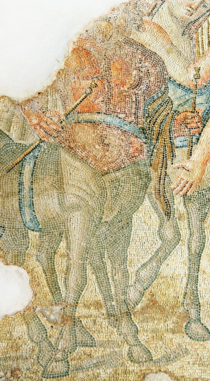 The Triumphant Procession of Dionysos, detalj av to kentaurer, House of Aion, Paphos, Kypros mosaikk av Roman