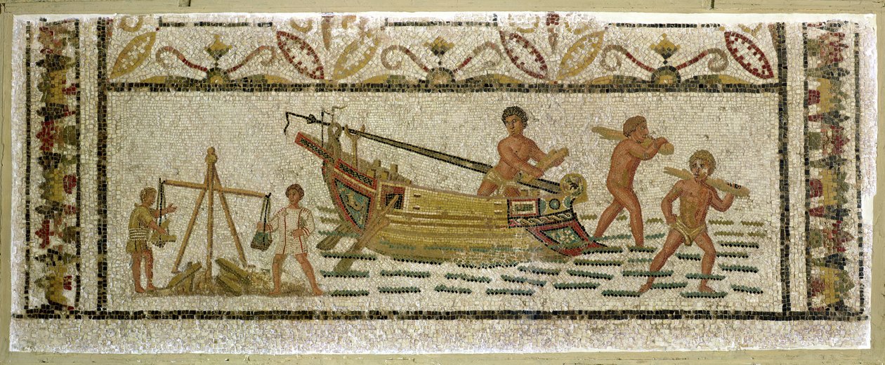 Lossing av et skip (mosaikk) av Roman