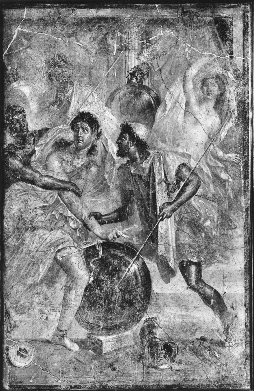 Ulysses og Diomedes gjenkjenner Akilles forkledd som den kvinnelige Pyrrhaen blant døtrene til Lycomedes på Skyros, fra Pompeii av Roman