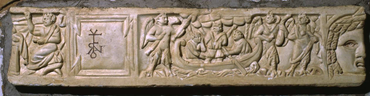 Ulysses and the Sirens, fragmentarisk lokk fra en sarkofag (marmor) av Roman