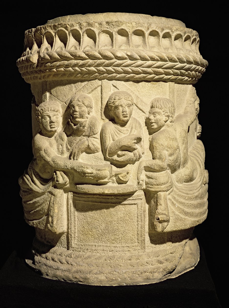 Urne som viser et familiemåltid, fra Aquileia av Roman
