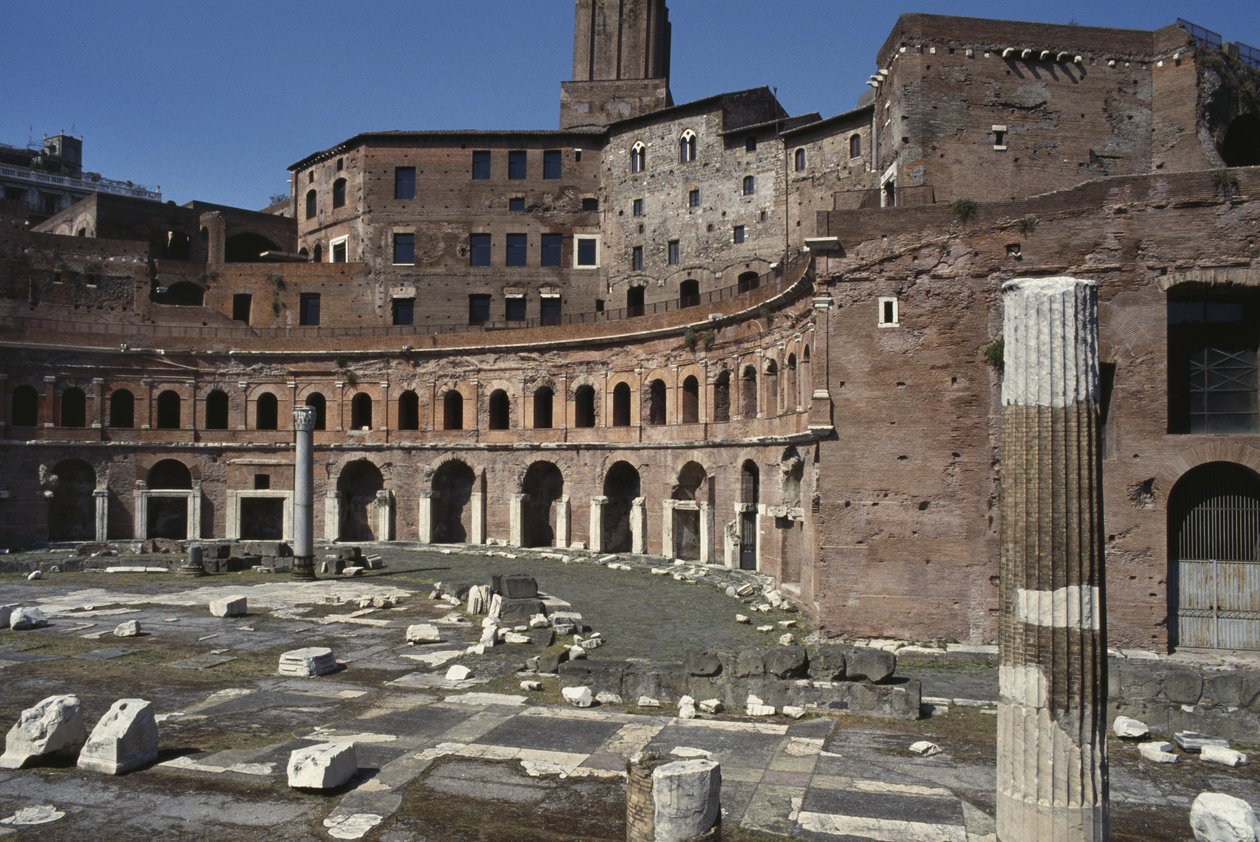 Utsikt over Forum of Trajan, bygget 107-112 av Roman