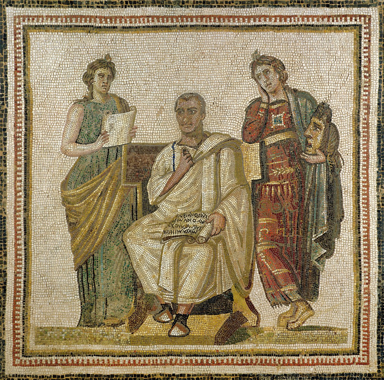 Virgil (70-19 f.Kr.) og musene, fra Sousse (Hadrumetum) (mosaikk) av Roman