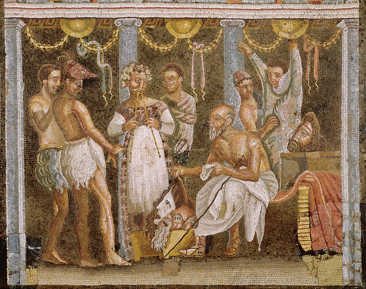Skuespillere som øver på et Satyr-skuespill, ca. 62–79 e.Kr. (mosaikk) (se også 5035) av Roman Imperial Period