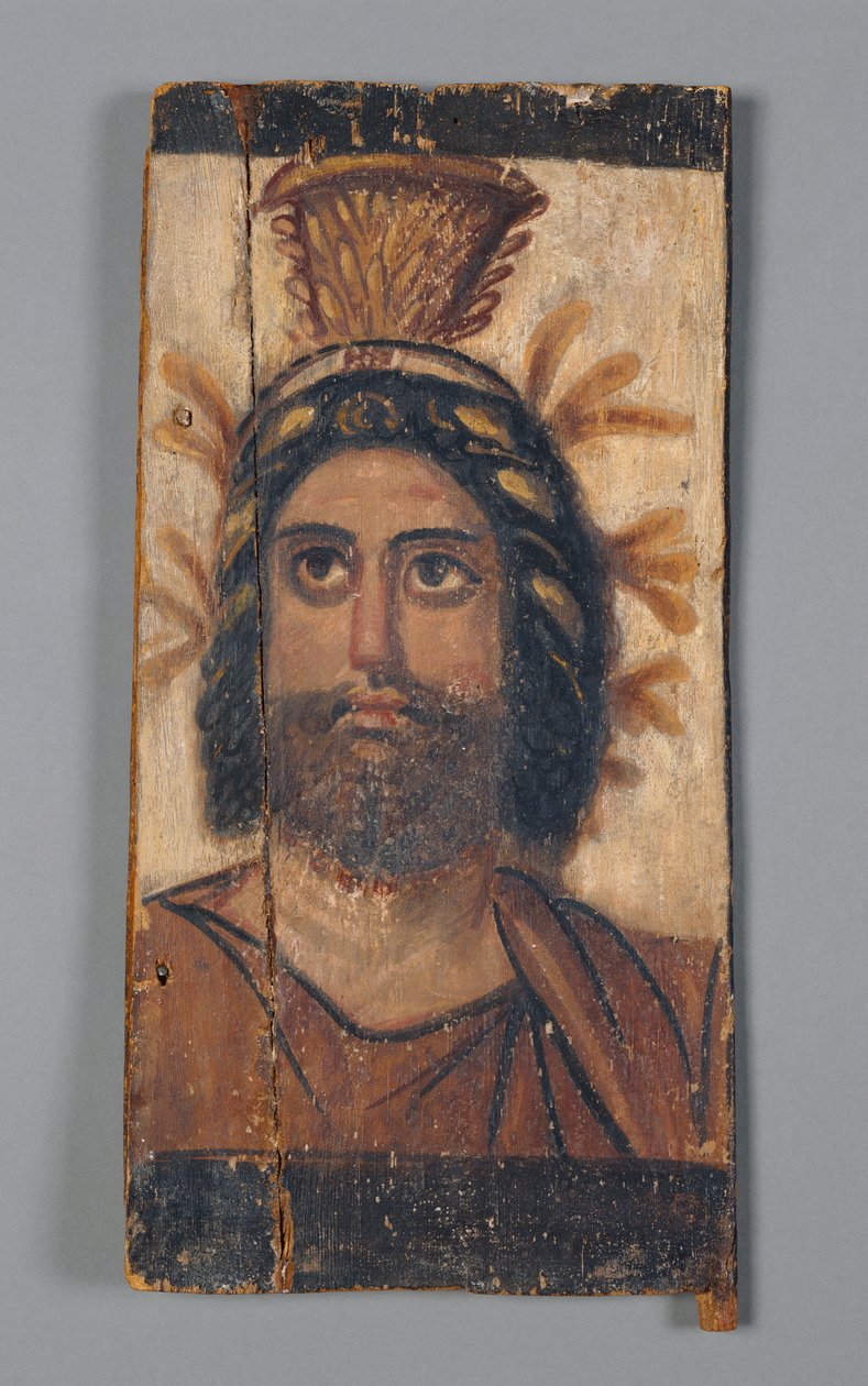 Panel med malt bilde av Serapis iført en gullkalathos-krone, 180-200 e.Kr. (tempera på tre) av Roman Period Egyptian