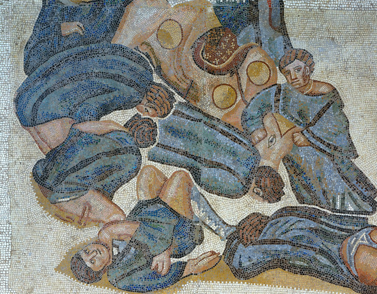 Mosaikk som viser en scene av en villdyrjakt, detalj av Roman Roman