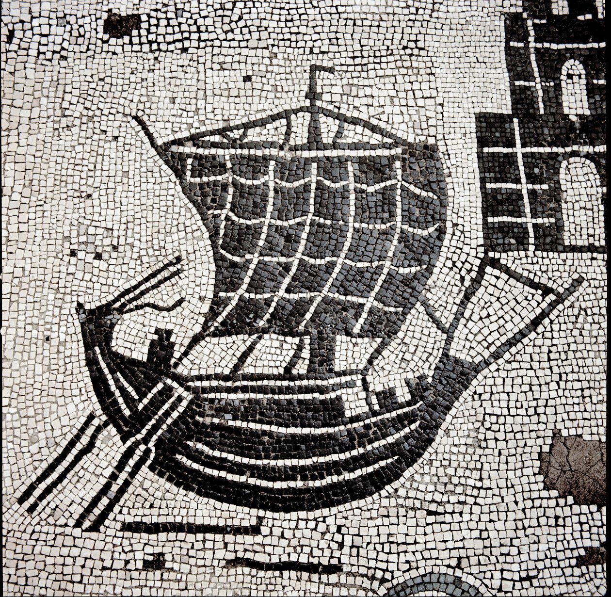 Et skip i havnen i Ostia (mosaikk av Roman