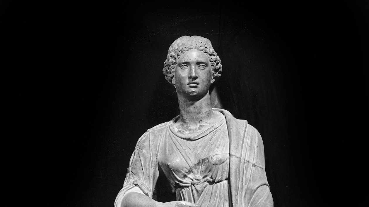 Agrippina den yngre (15-59 e.Kr.) med sønnen Nero (37-68 e.Kr.) (marmor) (s/hvitt foto) (detalj av 164899) av Roman