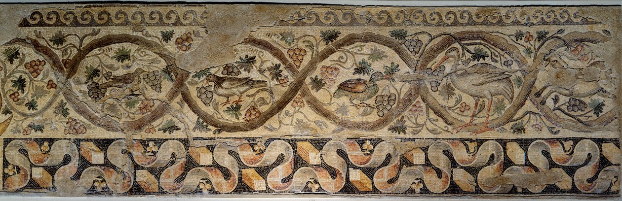 Antikkens Roma: mosaikk av årstidene som representerer blomster og dyr. Fra gårdsplassen til Constantine-villaen til "" Daphne"". Fra Antiokia (dagens Antakya) i Tyrkia 325-330 e.Kr. Paris, Louvre-museet av Roman