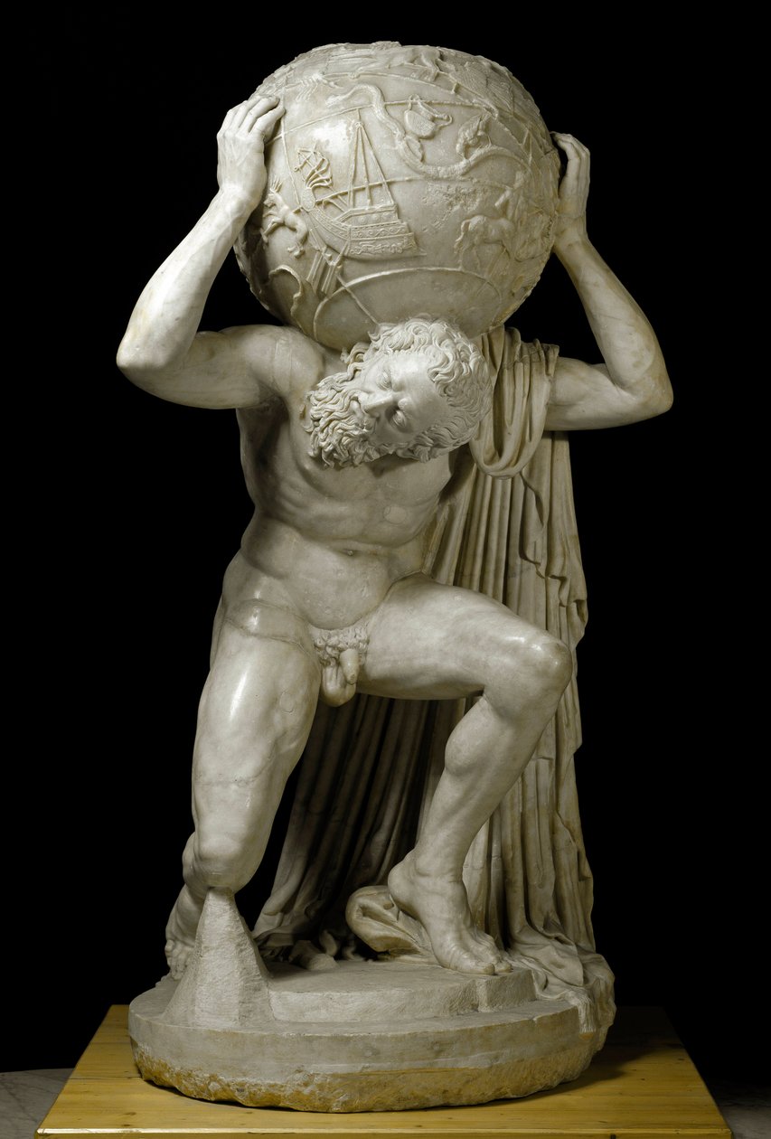 Atlas Farnese Atlas som bærer den himmelske kloden som symboliserer astronomisk kunnskap om perioden. Romersk marmorskulptur etter en gresk original. 2. århundre. Dim. 191 cm Museo Archeologico Nazionale, Napoli av Roman