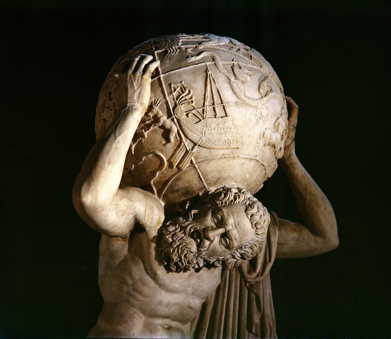 Atlas, kopi av en gresk hellenistisk original (marmor) (detalj) av Roman
