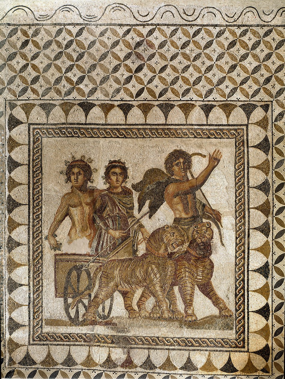 Bacchus i en vogn trukket av tigre, 3. århundre (mosaikk) av Roman