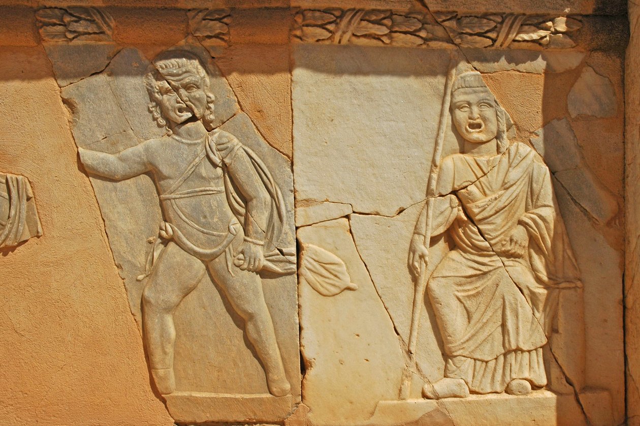 Basrelieffer på Proscenium av det romerske teateret, Sabratha, Libya, 2. århundre e.Kr. av Roman