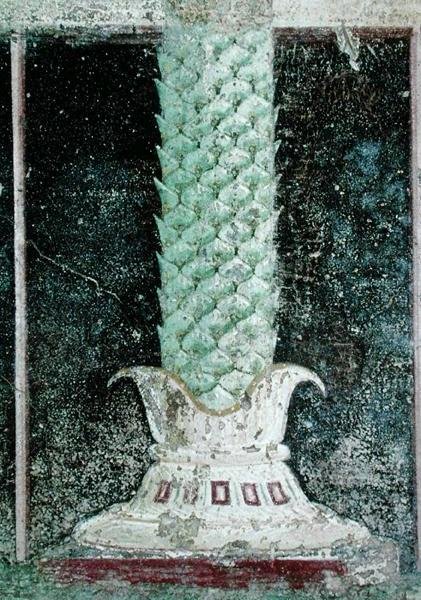 Base på en søyle i stil med en palmestamme, detalj fra et talinium dekorert med malerier i egyptisk stil, ca. 27-14 f.Kr. av Roman