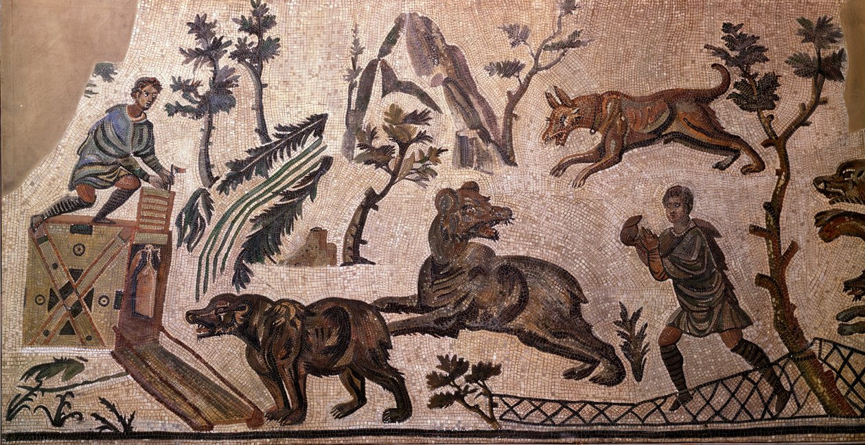 Bjørnejakt (mosaikk, 4. århundre f.Kr.) av Roman