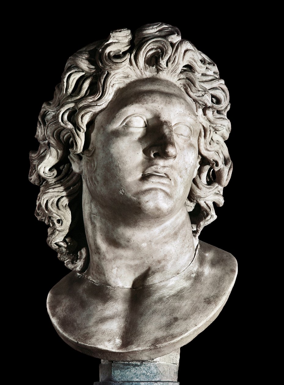 Byste av Alexander den store (356-323 f.Kr.), konge av Makedonia og erobrer av Persia. Romersk kopi av en gresk original, 3.-2. århundre f.Kr. (marmor) av Roman