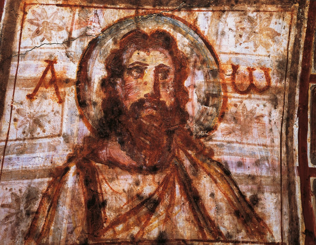 Byste av Kristus, Catacombs of Commodilla, Roma (fresco) av Roman