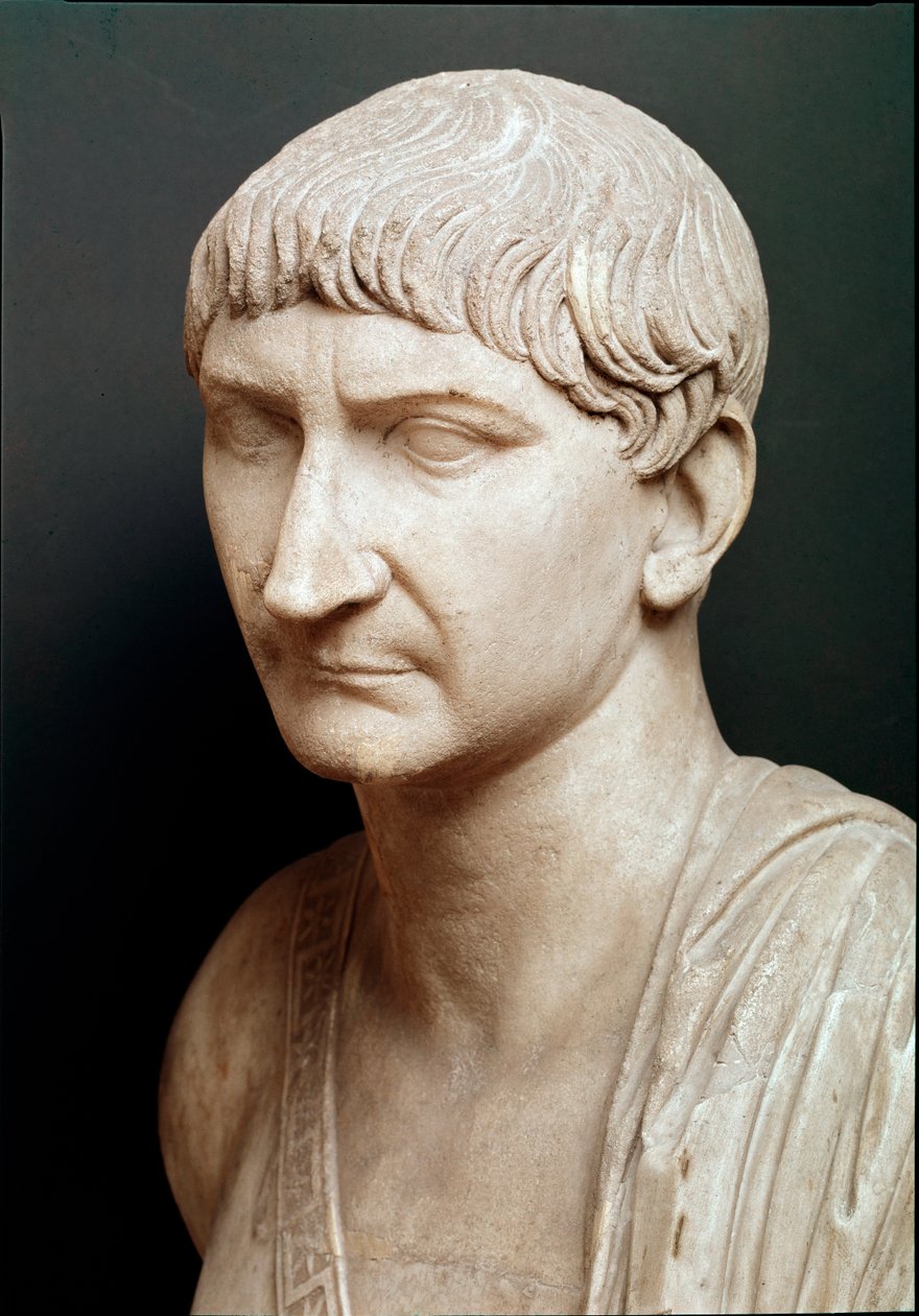 Byste av keiser Trajan, detalj (marmorskulptur) av Roman