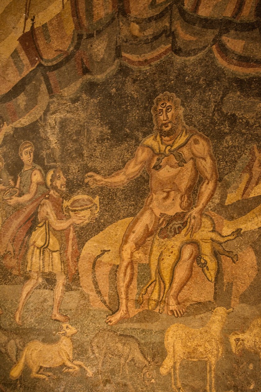Cyclops gulvmosaikk, Villa Romana del Casale, Piazza Armerina, Sicilia, Italia (bilde) av Roman