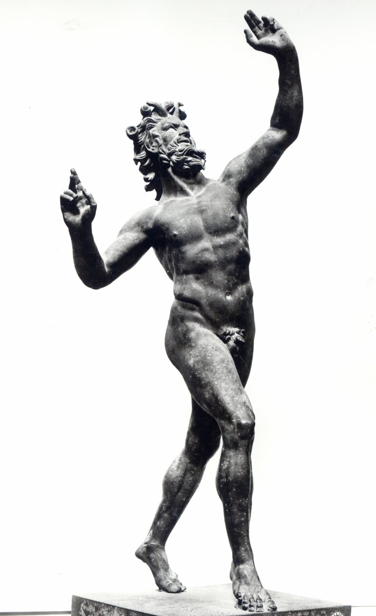 Dansende faun, fra Faunens hus, Pompeii (bronse) (s/hvitt-bilde) av Roman