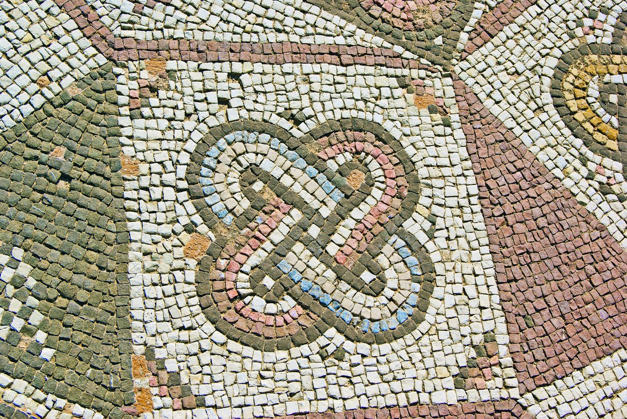 Detalj av en gordisk knute, House of Theseus, Paphos, Kypros mosaikk av Roman
