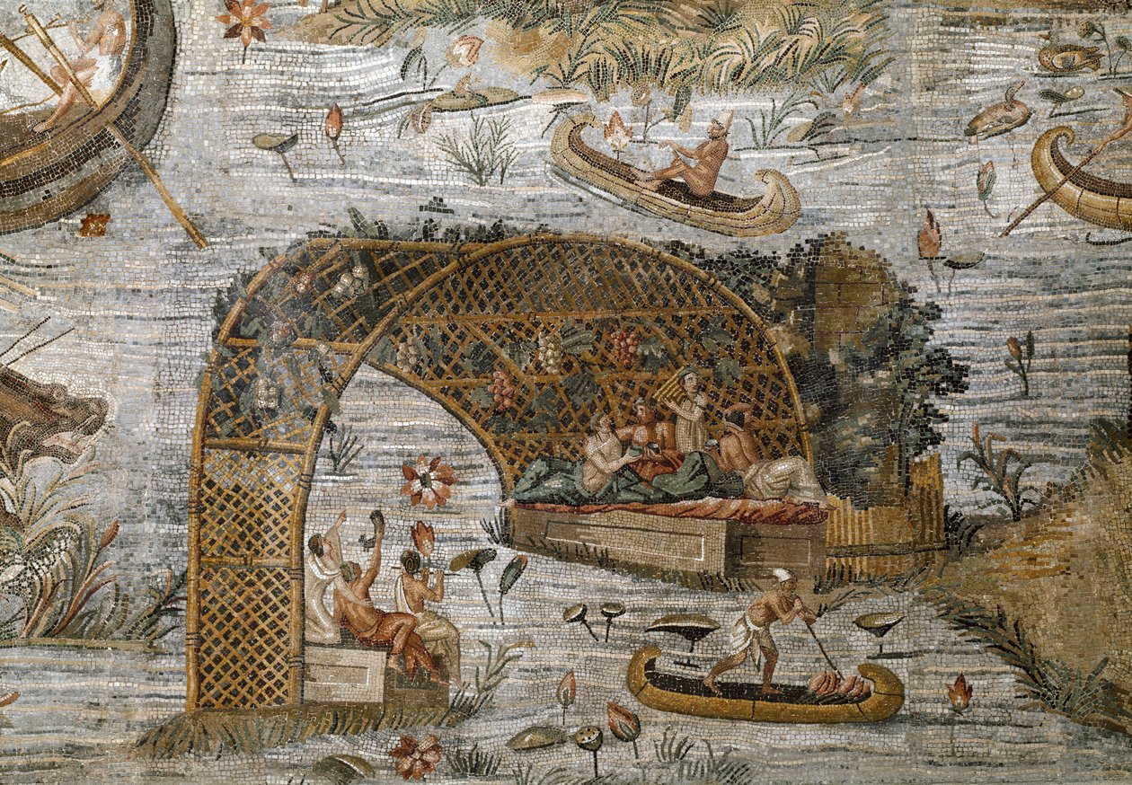 Detalj av den nilotiske mosaikken til Preneste (Palestrina) fra helligdommen til guddommen Fortune Primigenia, 80 f.Kr. av Roman