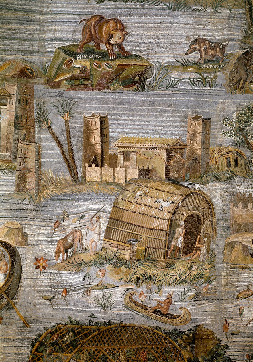 Detalj av den nilotiske mosaikken til Preneste (Palestrina) fra helligdommen til guddommen Fortune Primigenia, 80 f.Kr. av Roman