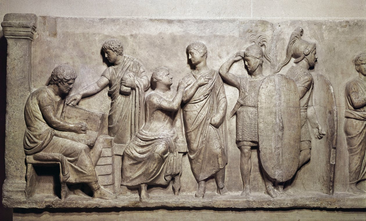 Domitius Achenobarbus, detalj om registrering av borgere og ofring til guden Mars, ca. 100 f.Kr. (marmor) av Roman
