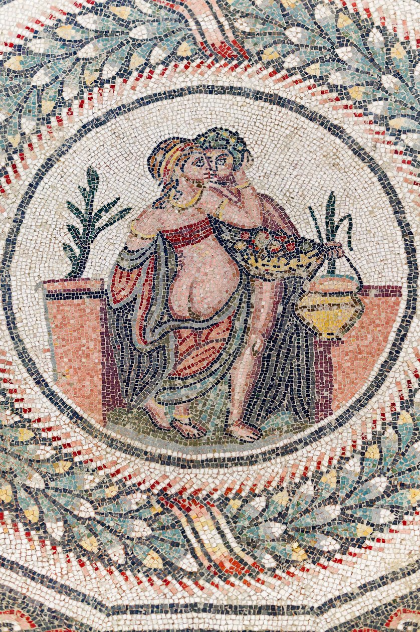 Eros og Psyche. 3. - 4. århundre. Romersk villa i Casale, Sicilia (mosaikk) av Roman