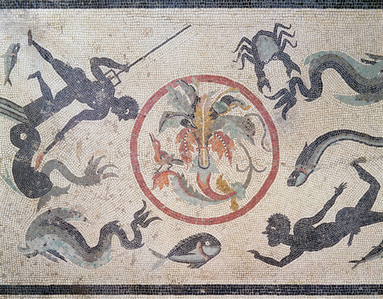 Fiskere og sjødyr, 1. århundre e.Kr. (mosaikk) av Roman