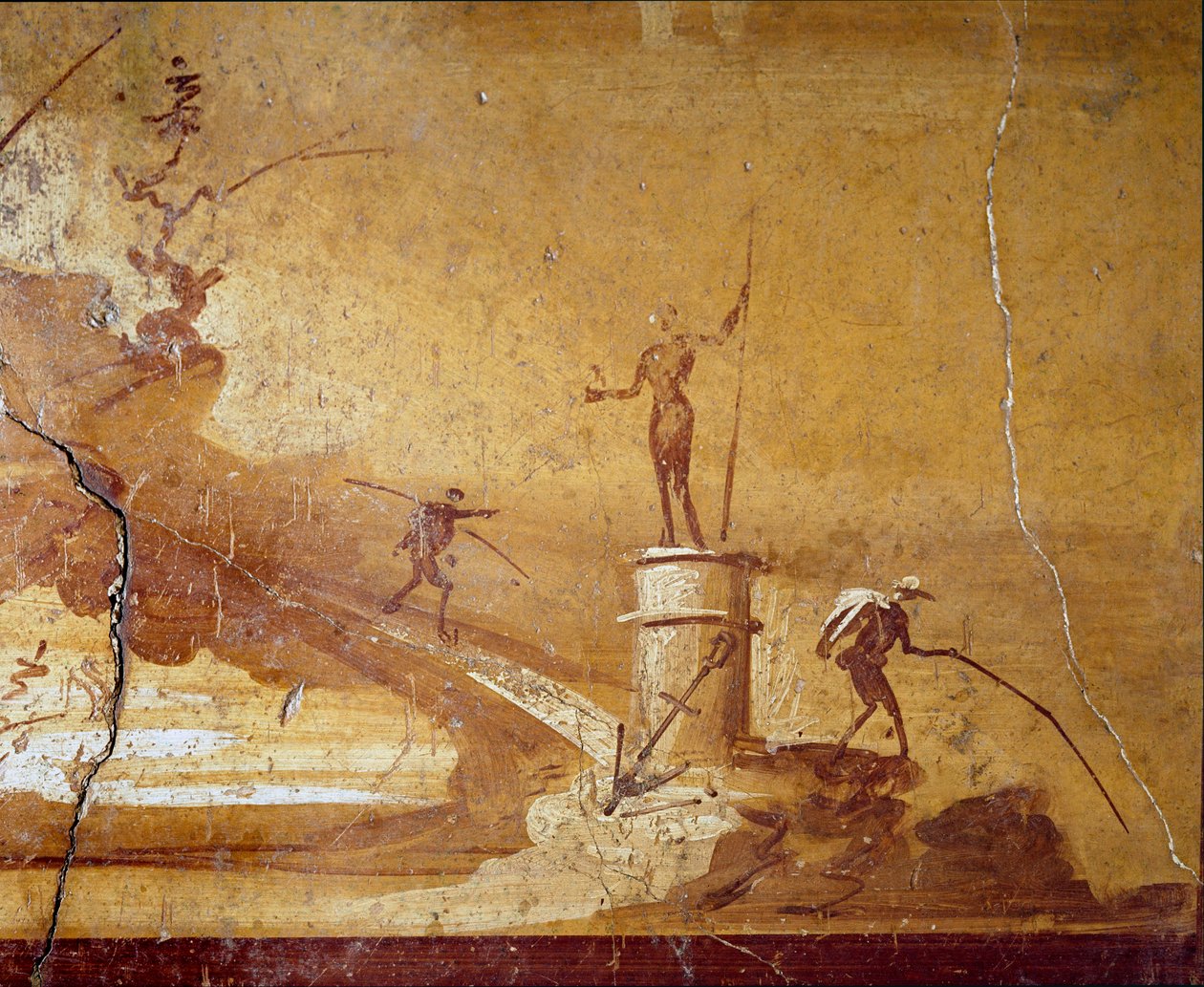 Fiskescene Detalj av en monokromatisk freske fra Herculanum (Ercolano) 1. århundre f.Kr. Napoli nasjonale arkeologiske museum n. 9493 av Roman