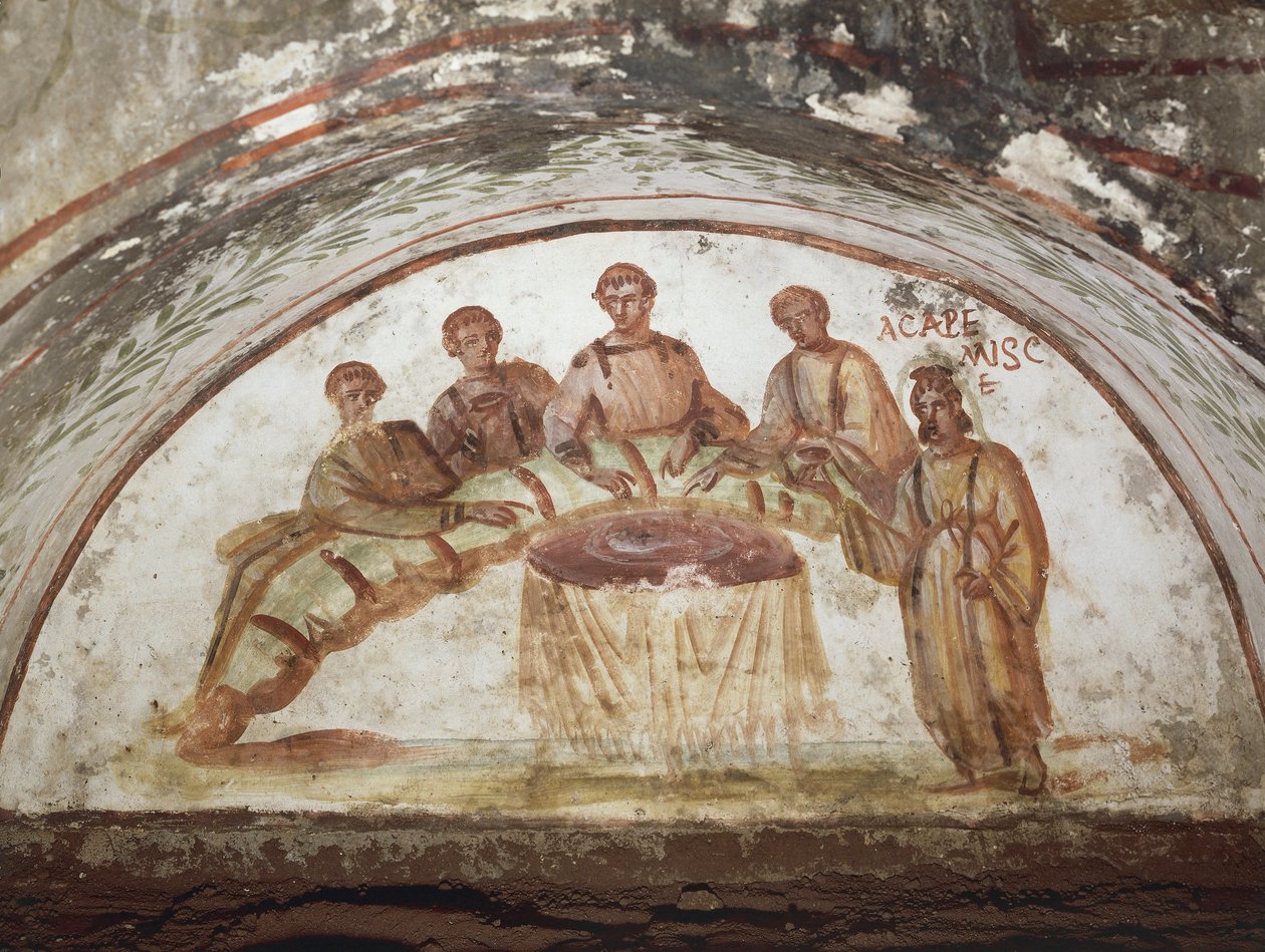 Fresco som skildrer bankettscene (fresco) av Roman