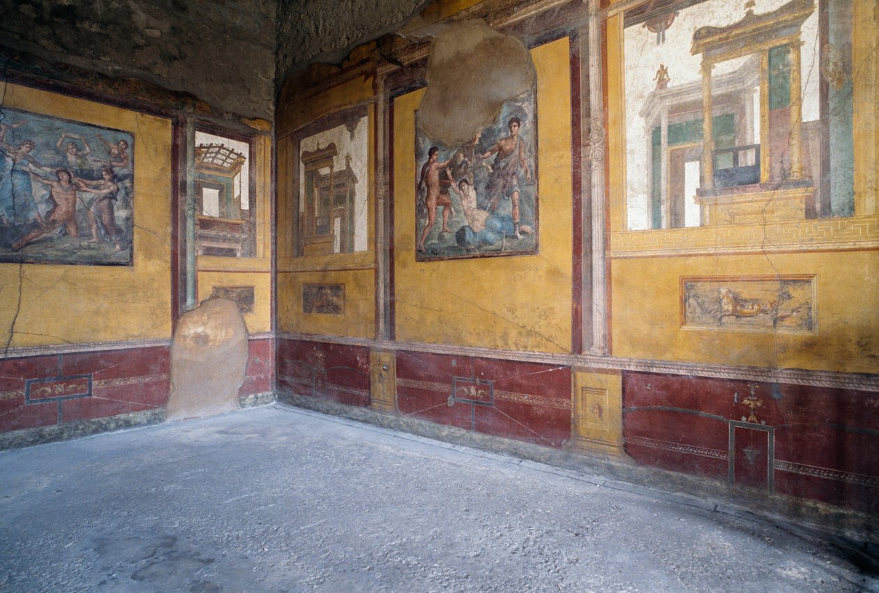 Freskomalerier i Villa dei Vettii, romersk arkeologisk sted i Pompeii (UNESCOs verdensarvliste av Roman