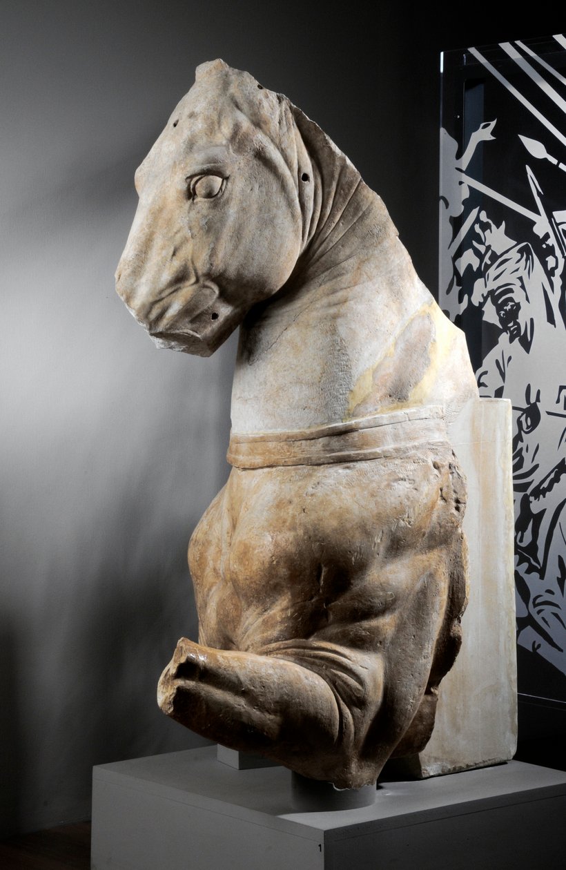 Fremre del av en hest, ca. 75-25 f.Kr. (marmor) av Roman