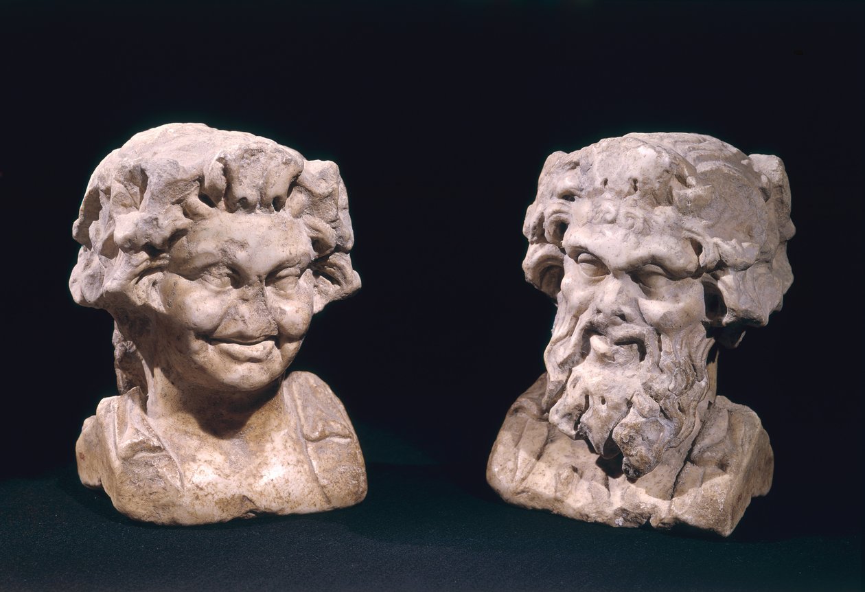 Hodet til Bacchus og en satyr fra en hermatisk søyle av Roman